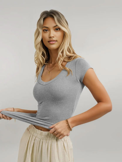 Scoop Neck Cap Sleeve T-Shirt