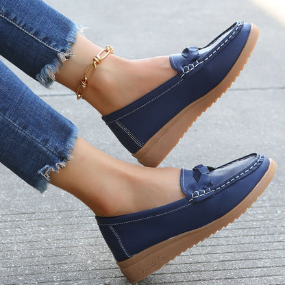 Weave Wedge Heeled Loafers Dark Blue