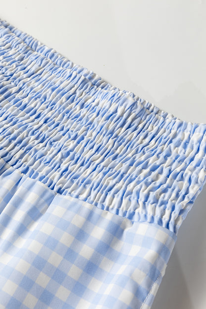 Myosotis Plaid Print Smocked High Waist Womens Loose Pants