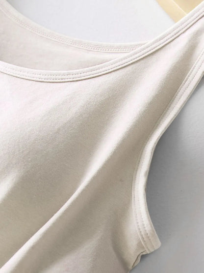 Round Neck Tank with Bra White