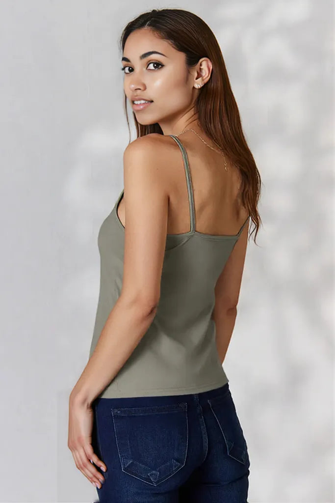 Basic Bae Full Size Round Neck Slim Cami Dark Gray