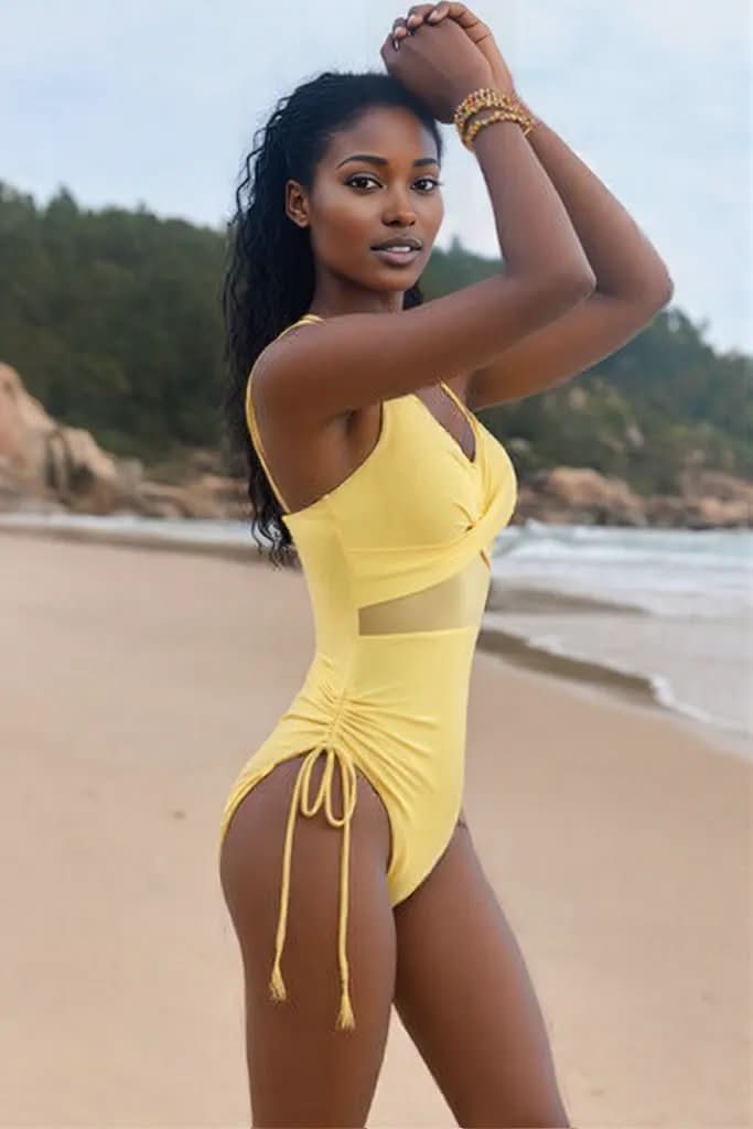 Drawstring Ruched V-Neck One-Piece Swimwear