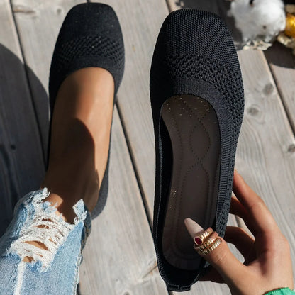 Square Toe Solid Color Mesh Slip-Ons Black