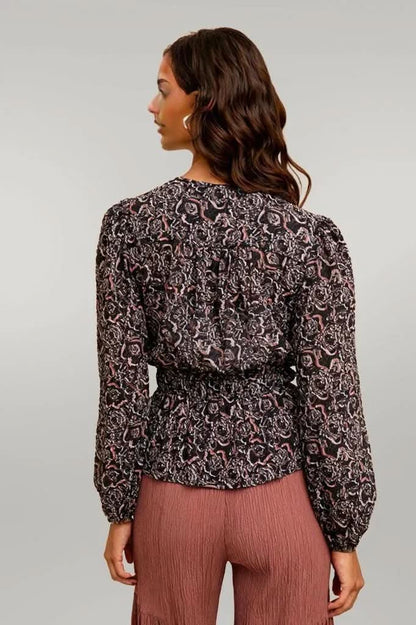 Annie Wear Abstract Print Balloon Sleeve Peplum Blouse