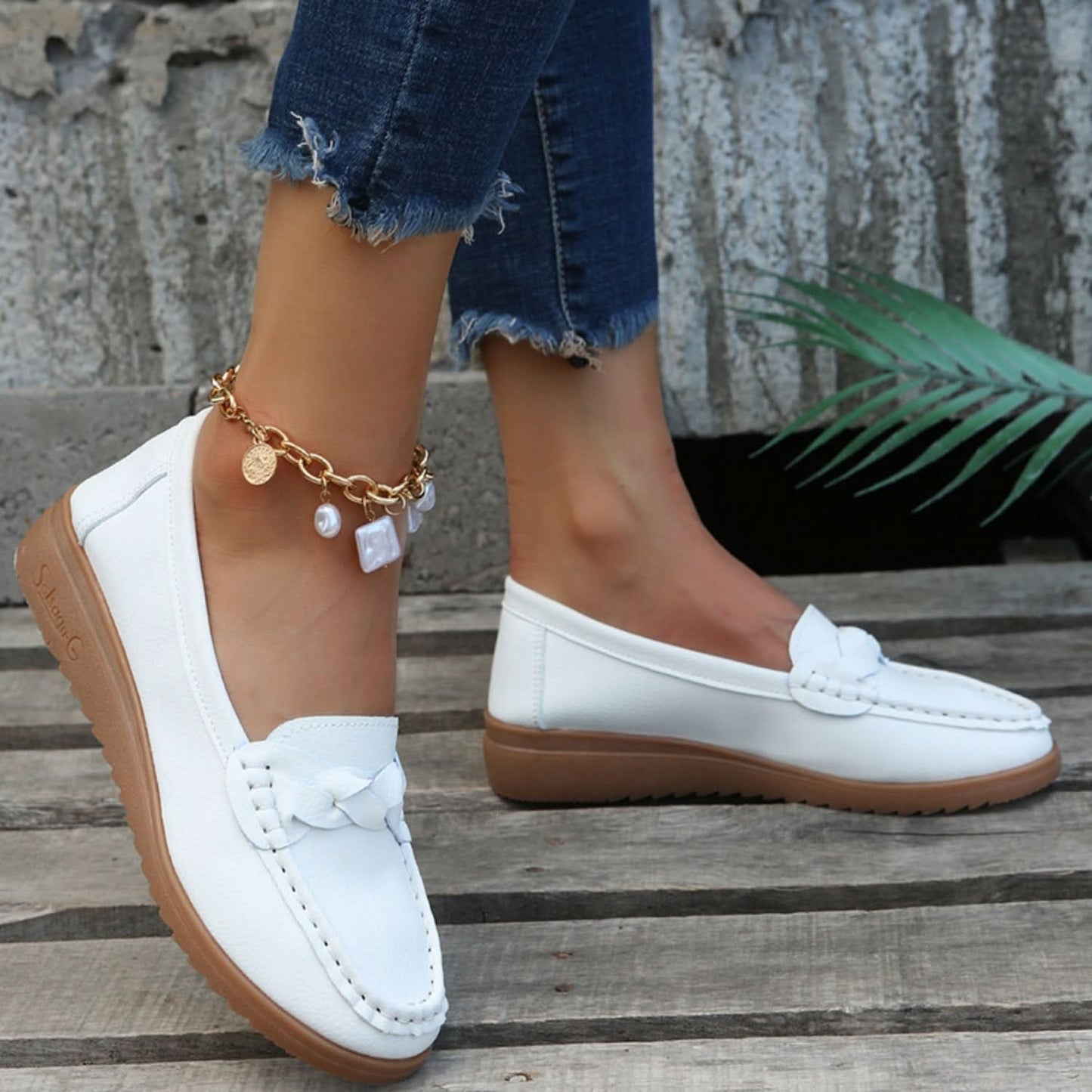 Weave Wedge Heeled Loafers Dark Blue