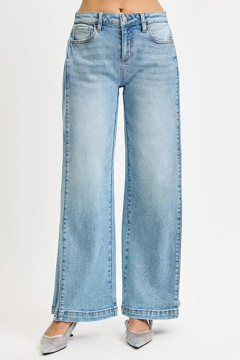 RISEN Mid Rise Wide Barrel Transferable Leg Snap Jeans MEDIUM