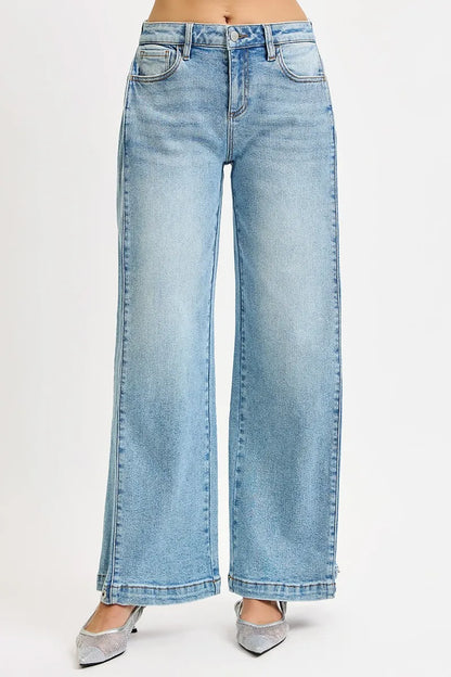 RISEN Mid Rise Wide Barrel Transferable Leg Snap Jeans MEDIUM