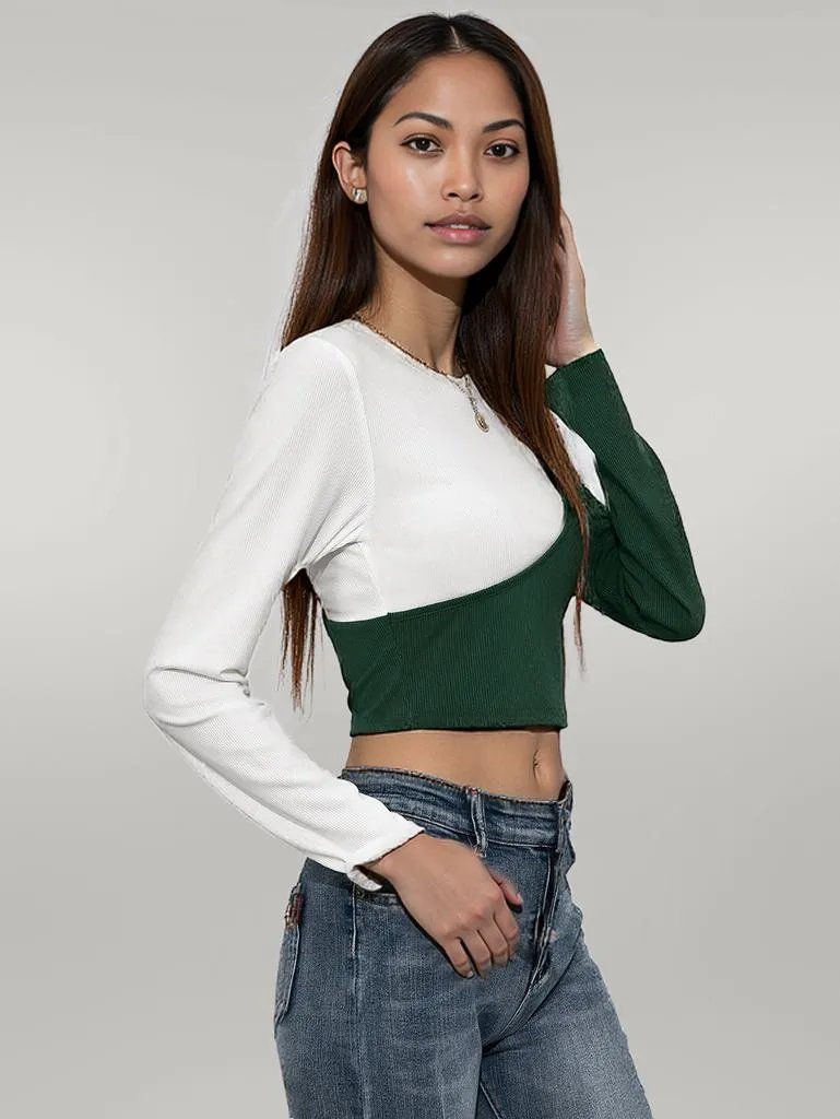 Ivy Lane Cropped Contrast Color Round Neck Short Sleeve Tee