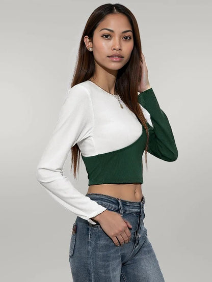 Ivy Lane Cropped Contrast Color Round Neck Short Sleeve Tee