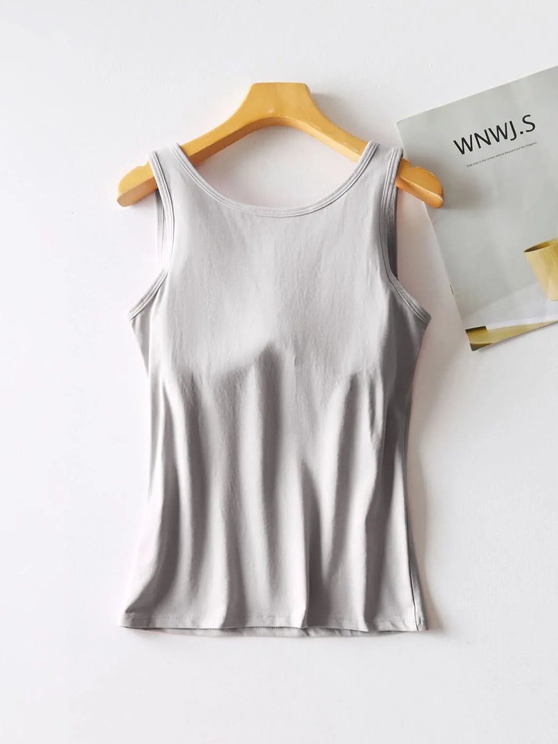 Round Neck Tank with Bra Gray