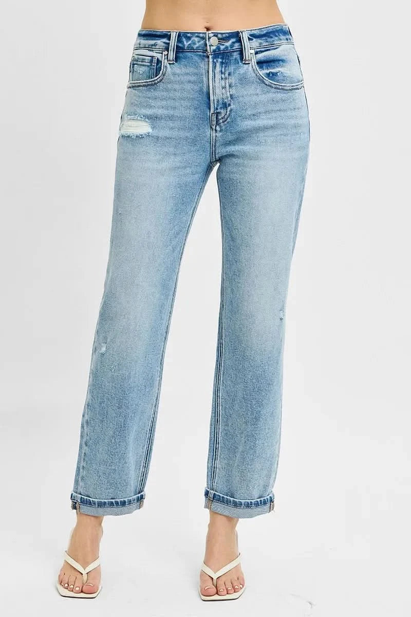 RISEN Full Size High Rise Ankle Boyfriend Distressed Jeans