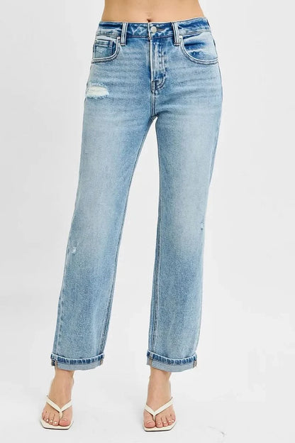 RISEN Full Size High Rise Ankle Boyfriend Distressed Jeans