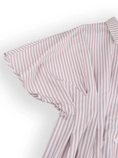 Striped Short Sleeve Button-Up Shirt Blush Pink
