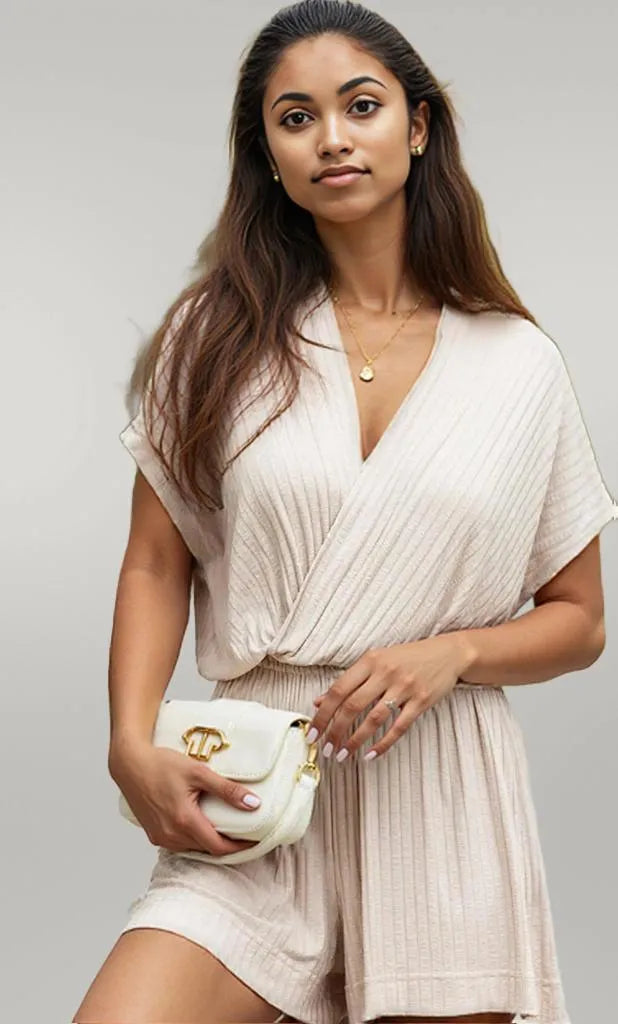 Surplice Short Sleeve Romper