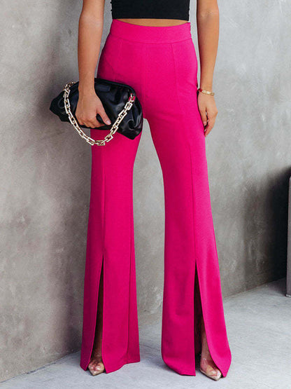Front Slit Flare Leg Pants Deep Rose