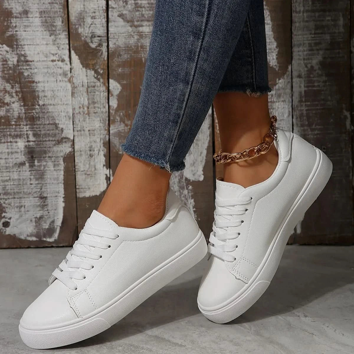 Round Toe Platform Sneakers White