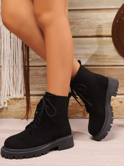Lace Up Block Heels Boots