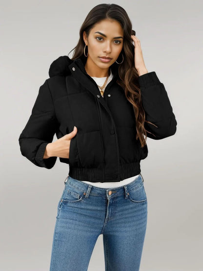 Pocketed Long Sleeve Cropped Hooded Winter Coat