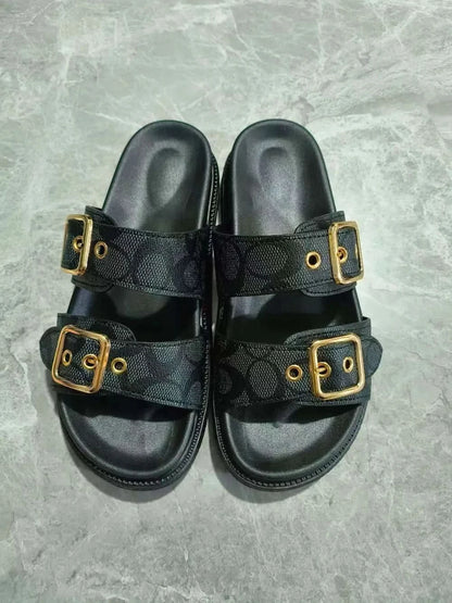 Open Toe Double Buckle Sandals Black