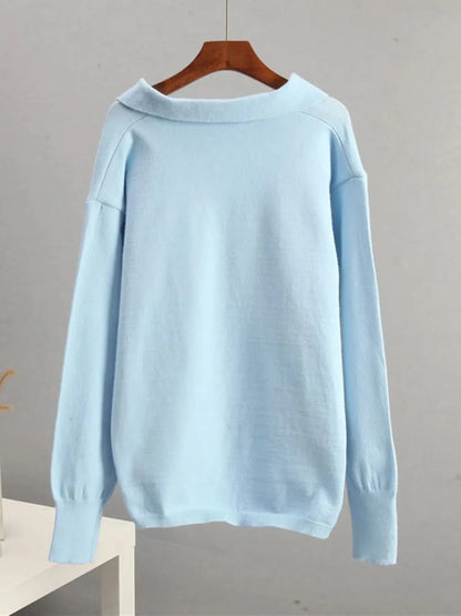 Johnny Collar Long Sleeve Top and Pants Sweater Set Light Blue One Size