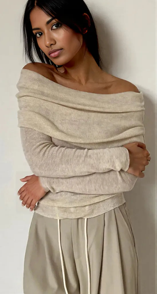 Off-Shoulder Long Sleeve Knit Top