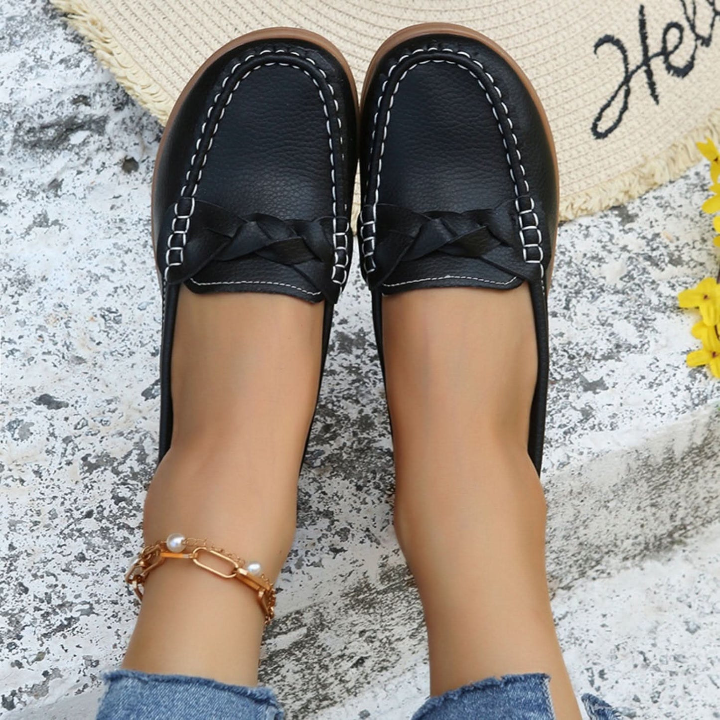 Weave Wedge Heeled Loafers Black