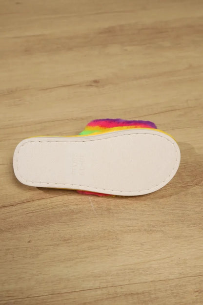 Color Block Open Toe Faux Fur PVC Slippers Yellow Multicolor