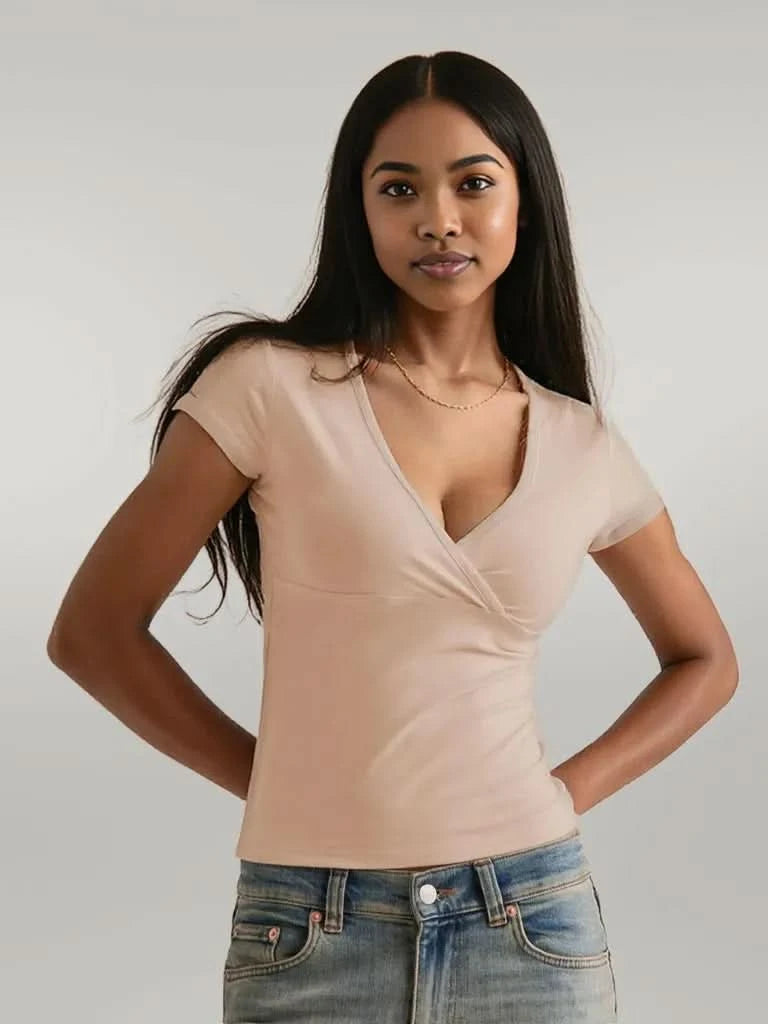 Surplice Short Sleeve T-Shirt Tan