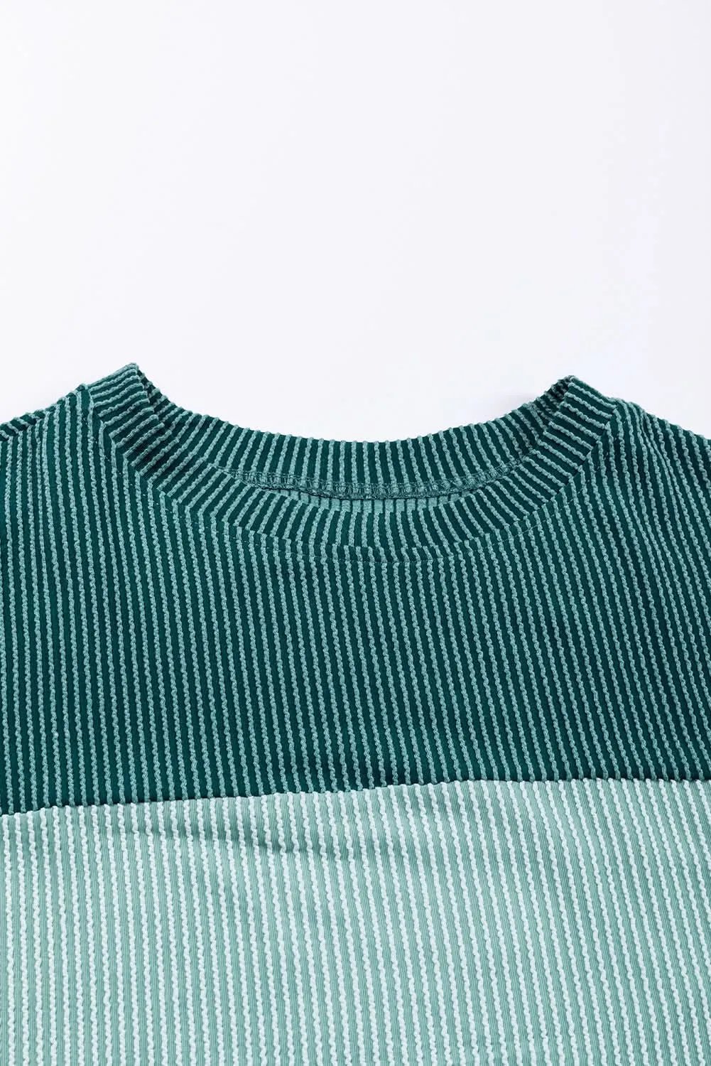 Black Color Block Long Sleeve Ribbed Loose Top