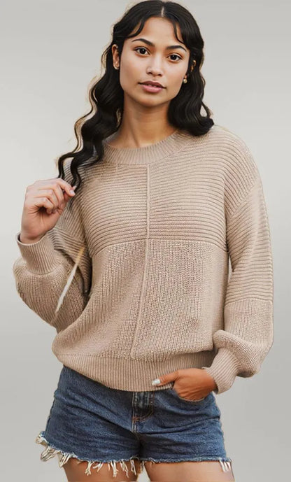 Texture Knitted Dropped Shoulder Sweater Khaki