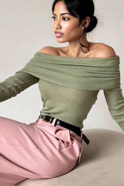 Off-Shoulder Long Sleeve Knit Top