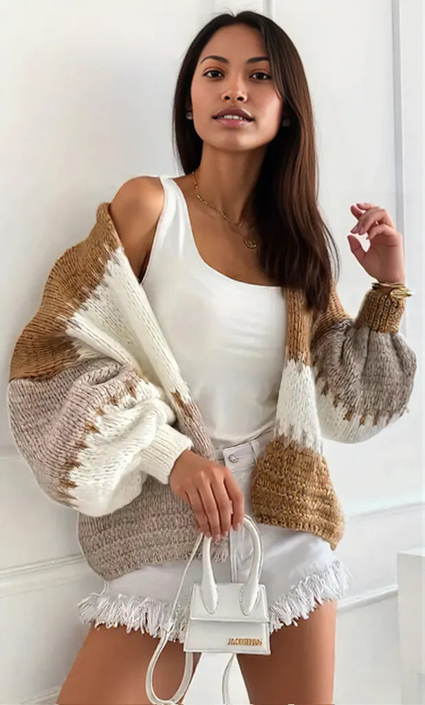 Color Block Drop Shoulder Cardigan Fuchsia Pink