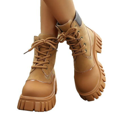Lace Up Platform Boots Tan