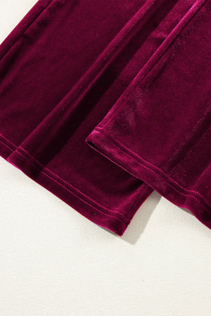 Black Solid Drawstring Waist Wide Leg Pants Burgundy 95%Polyester+5%Elastane