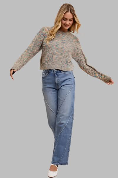 Annie Wear Decorative Seams Wide Leg Jeans