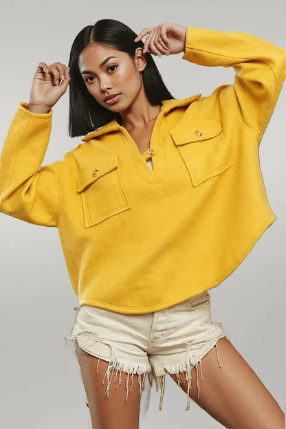 BiBi Flap Pockets Fleece Collared Sweatshirt