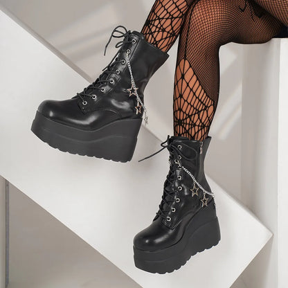 Lace Up Platform Wedge Boots