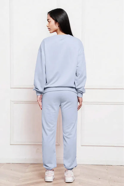 Round Neck Long Sleeve Sweatshirt and Pants Set