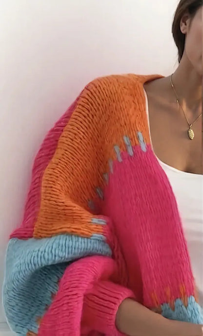 Color Block Drop Shoulder Cardigan Orange
