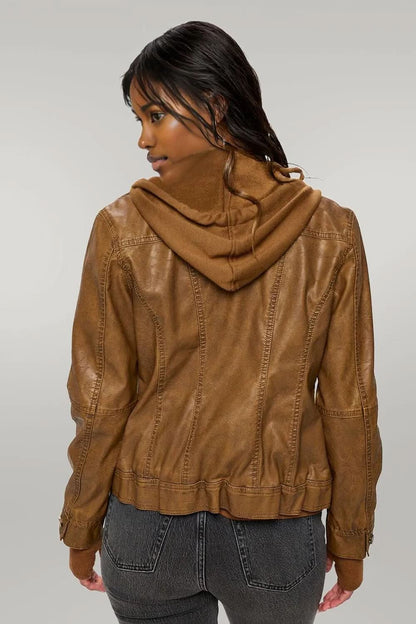 Coalition LA Double Zip Hooded Long Sleeve Jacket Camel