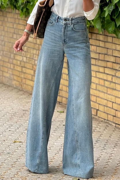 Dusk Blue Acid Wash Extra Wide Leg High Waist Long Jeans Dusk Blue 75%Cotton+23%Polyester+2%Elastane