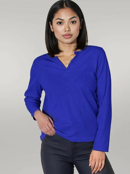 Notched Long Sleeve T-Shirt Royal Blue