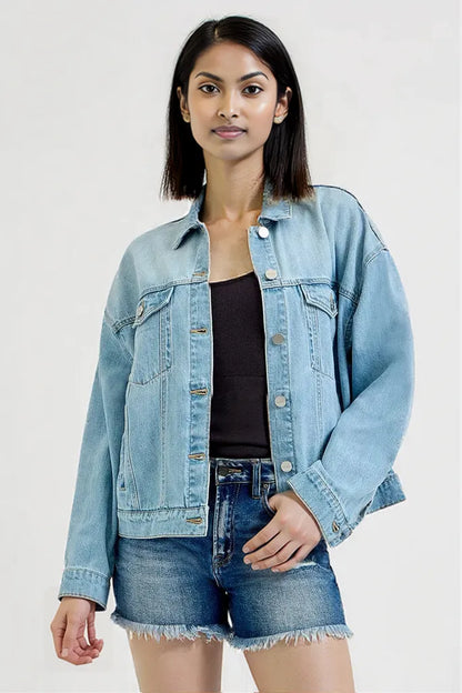 RISEN Washed Dropped Shoulder Denim Jacket LIGHT