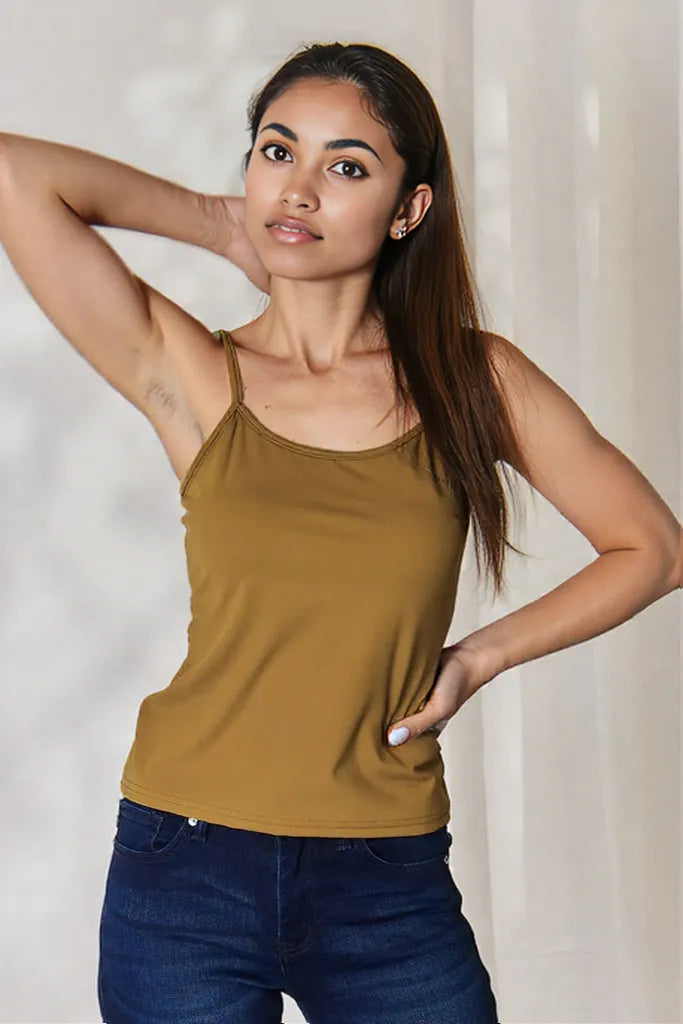 Basic Bae Full Size Round Neck Slim Cami Camel