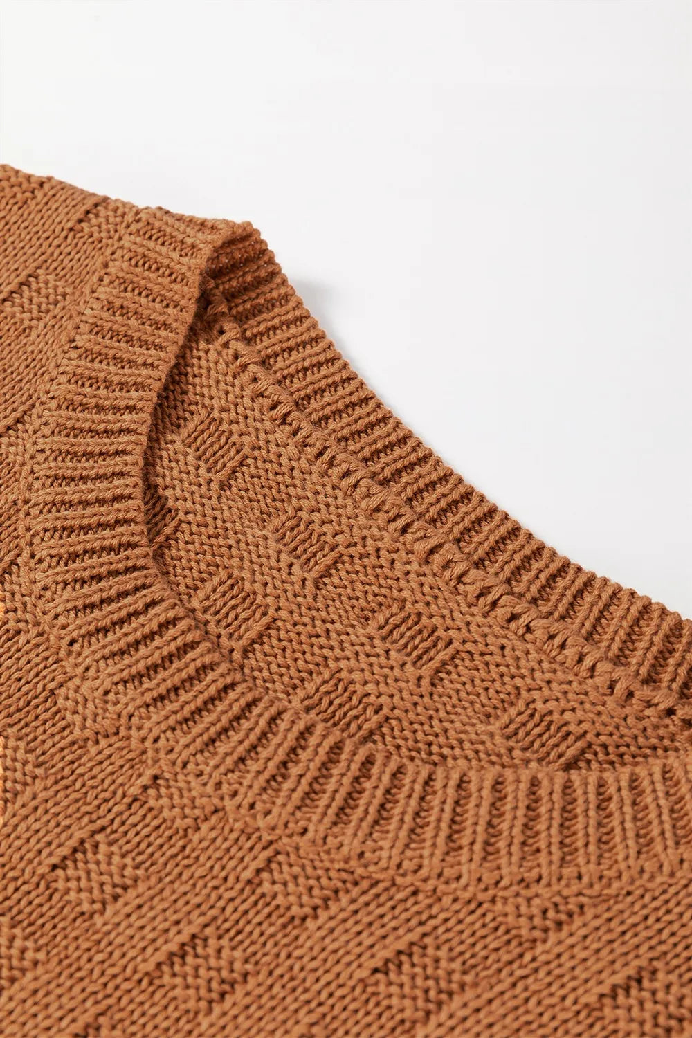 Textured Pattern Round Neck Sweater Vest Caramel