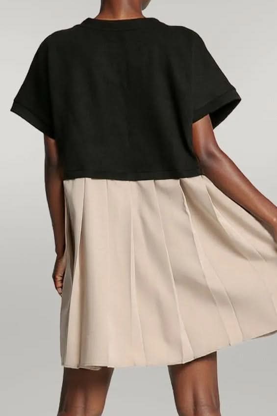 Umgee Full Size Round Neck Pleated Dress with Side Pockets Plus Size