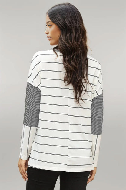 Pocketed Striped Round Neck T-Shirt