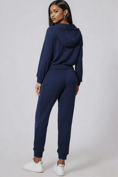 Drawstring Half Zip Hoodie and Joggers Active Set Navy
