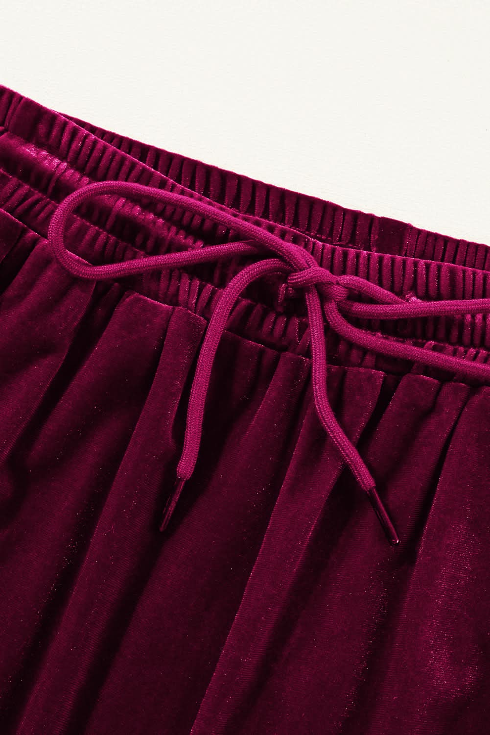 Black Solid Drawstring Waist Wide Leg Pants Burgundy 95%Polyester+5%Elastane