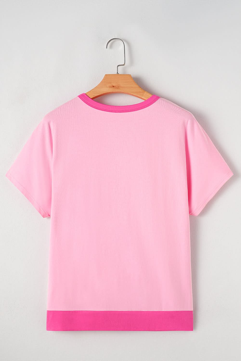 Pink Two Tone Half Buttons Collared T Shirt